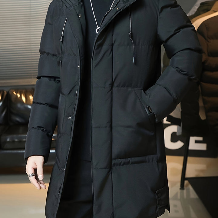 Warme gewatteerde heren winterjas, zwarte parka van katoenmix voor ultiem wintercomfort.