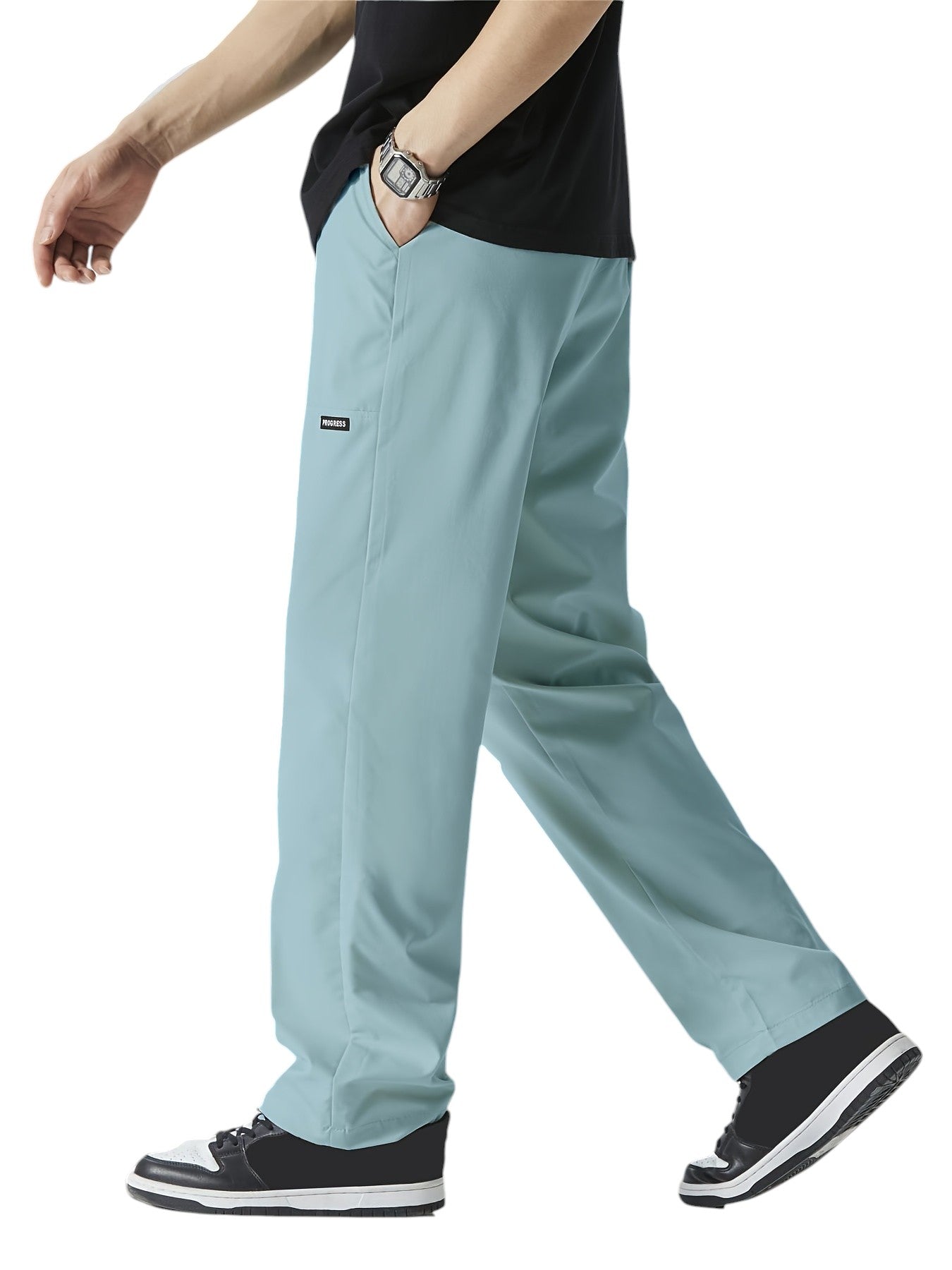 "Casual chique heren joggingbroek, donkergrijs, ademende stof, elastische tailleband met trekkoord, comfortabele pasvorm."