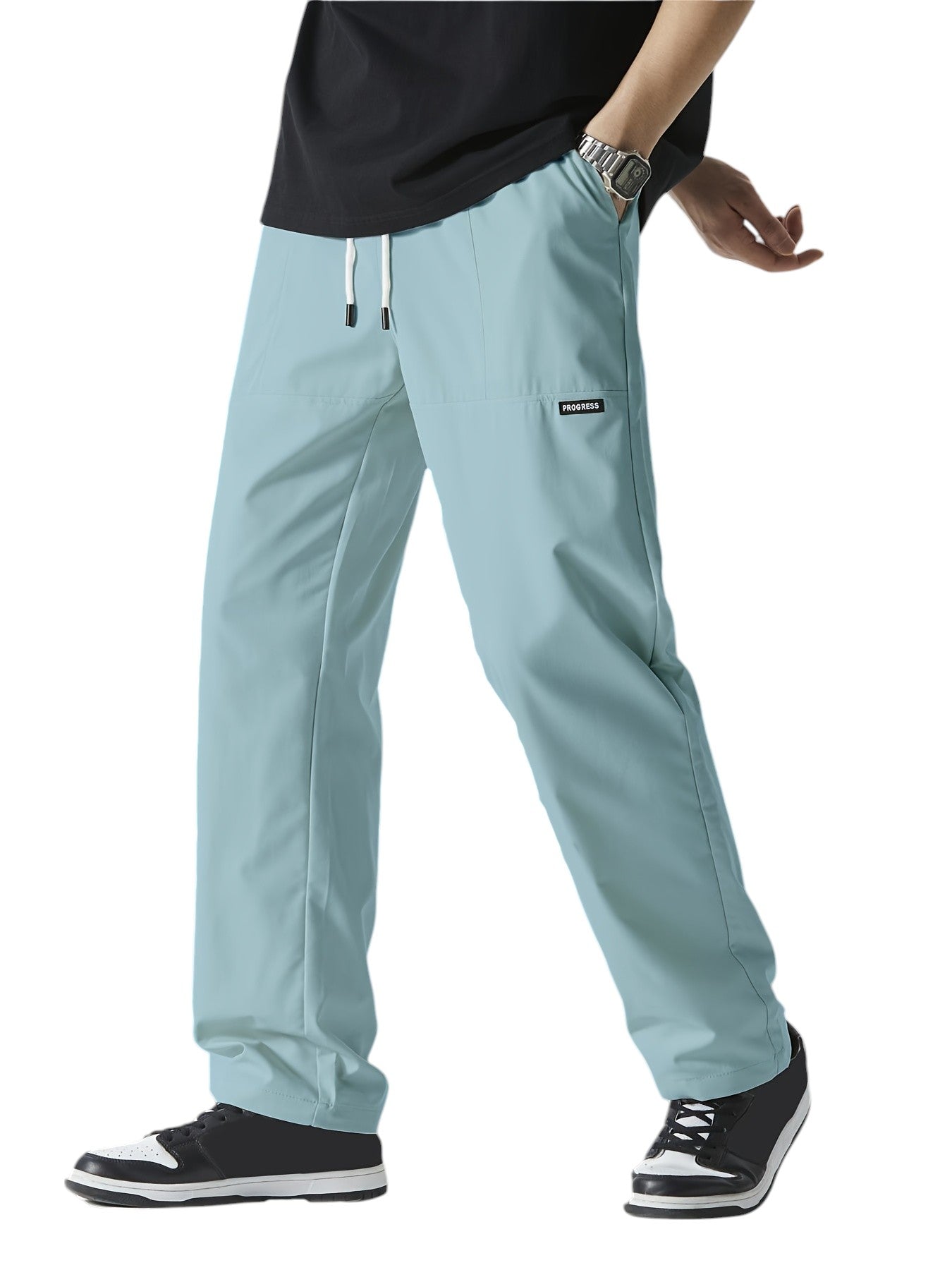 "Casual chique heren joggingbroek, donkergrijs, ademende stof, elastische tailleband met trekkoord, comfortabele pasvorm."