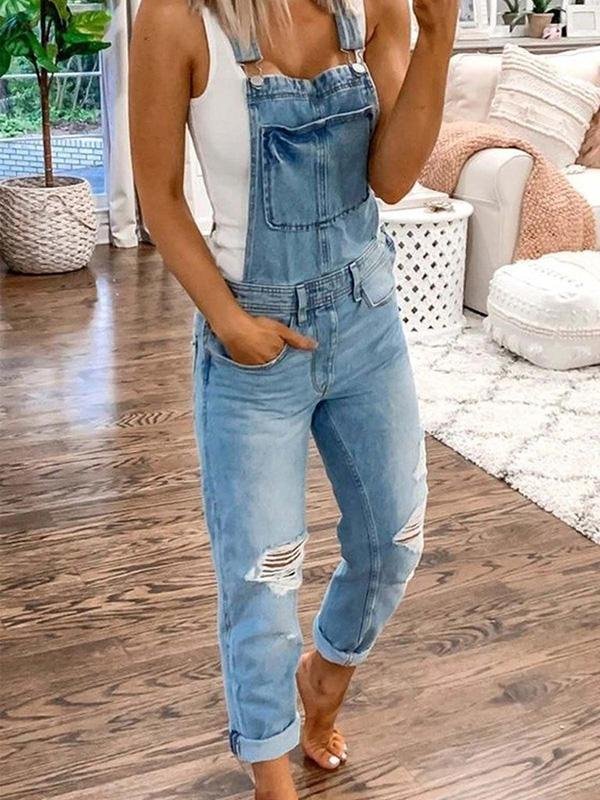 Modieuze Hoymans dames jumpsuit in donkerblauw, met dubbele bandjes, perfect voor casual streetwear of zomerse dagen.