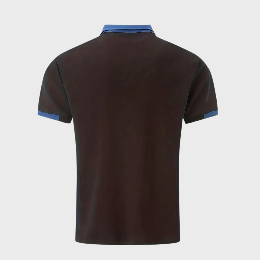 "Casual herenpolo in polyester, stijlvol ontwerp met knopen en korte mouwen, ademend en kreukbestendig."