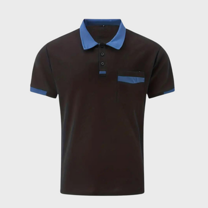 "Casual herenpolo in polyester, stijlvol ontwerp met knopen en korte mouwen, ademend en kreukbestendig."