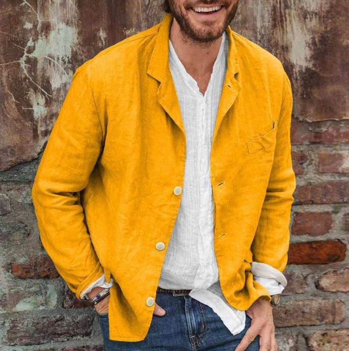 "Casual los herenjack van katoen-linnen, stijlvol ontwerp, lichte stof met elegante details en relaxte snit."