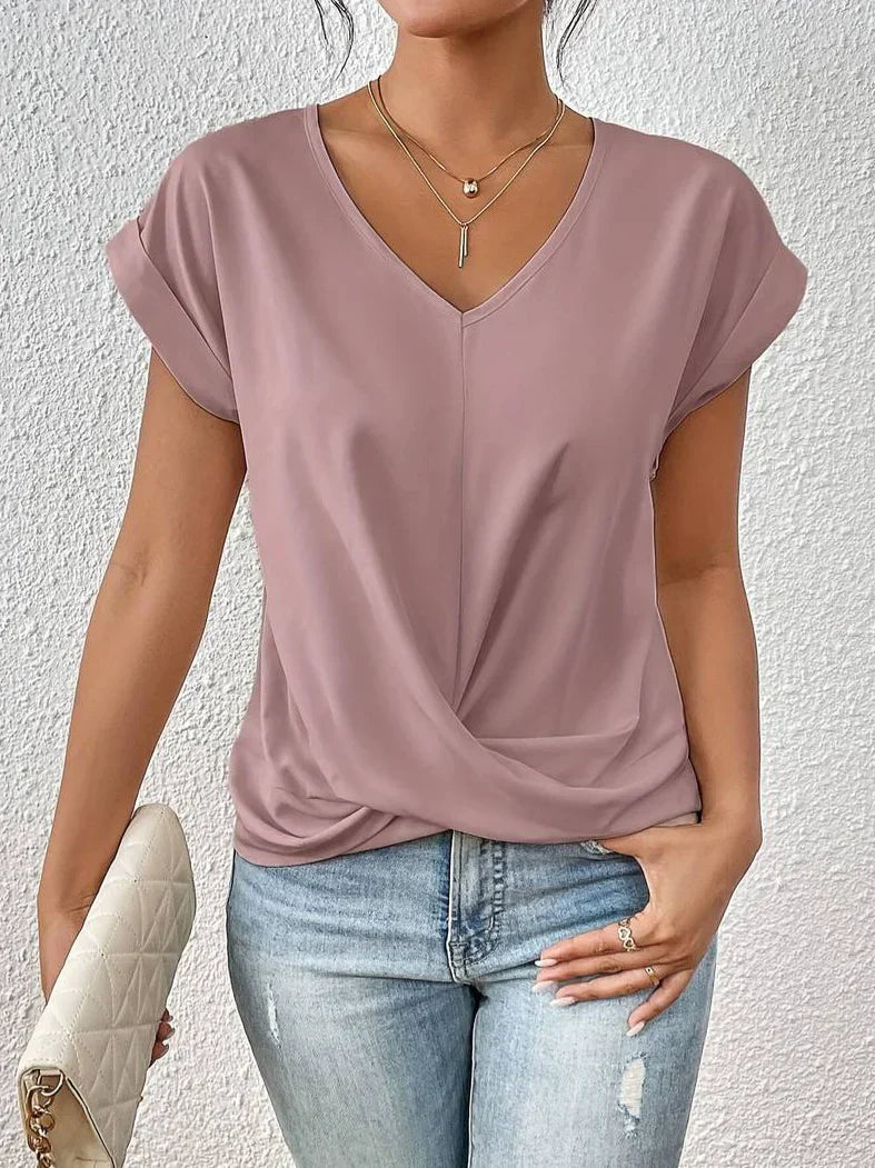 "Casual V-hals blouse met korte mouw, lichtgewicht en elegante pasvorm, ideaal voor dagelijkse chic stijl."