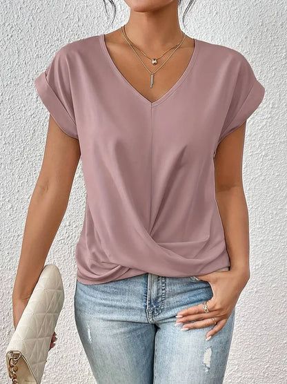 "Casual V-hals blouse met korte mouw, lichtgewicht en elegante pasvorm, ideaal voor dagelijkse chic stijl."