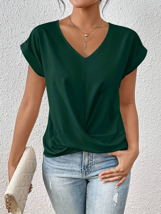 "Casual V-hals blouse met korte mouw, lichtgewicht en elegante pasvorm, ideaal voor dagelijkse chic stijl."