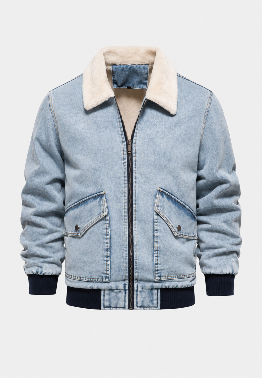 Casual heren denim jack met comfortabele schapenvachtlook voering, veelzijdig en stijlvol.