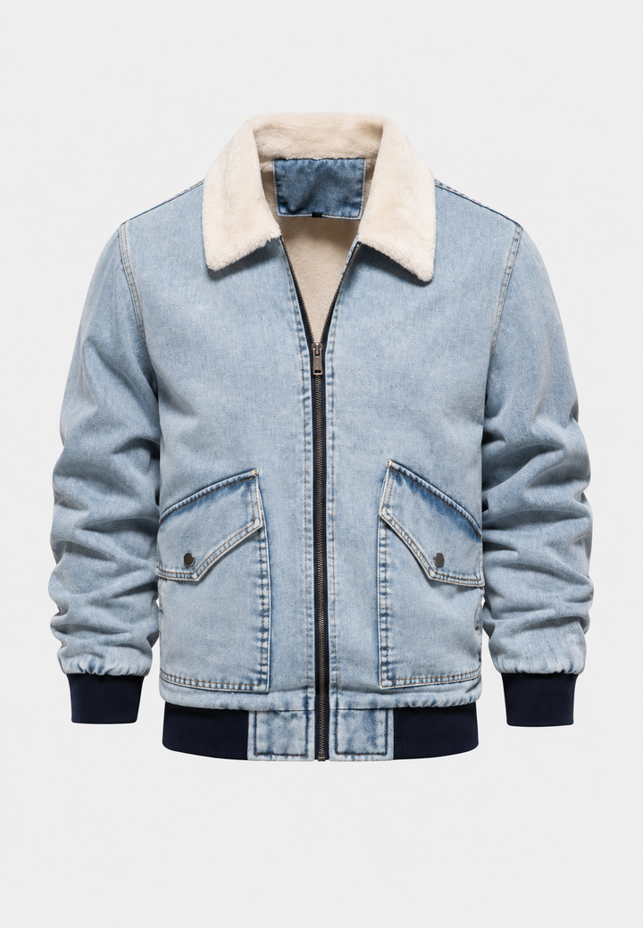Casual heren denim jack met comfortabele schapenvachtlook voering, veelzijdig en stijlvol.