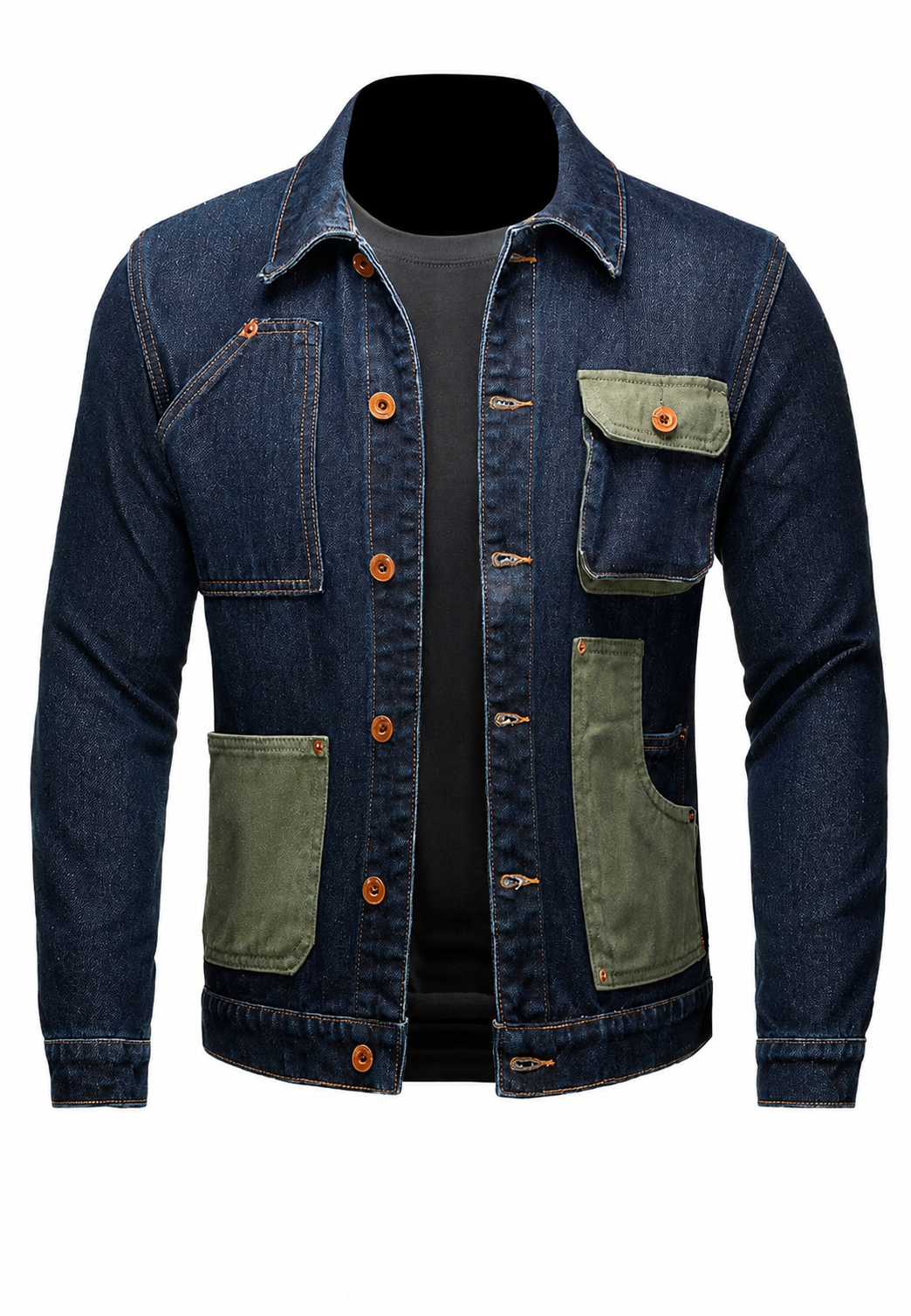 Heren marineblauw casual jasje met meerdere functionele zakken. Comfortabele en veelzijdige tussenseizoen bovenkleding.