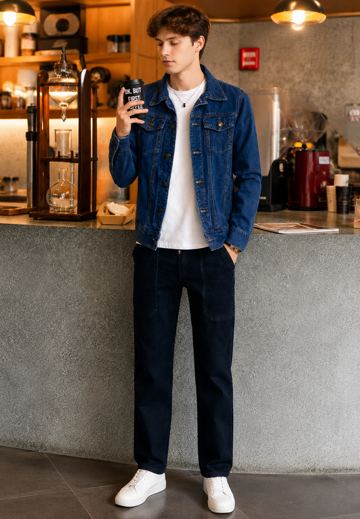 Modern heren spijkerjack met borstzakken, gewassen afwerking. Stijlvolle bovenkleding voor een casual outfit.
