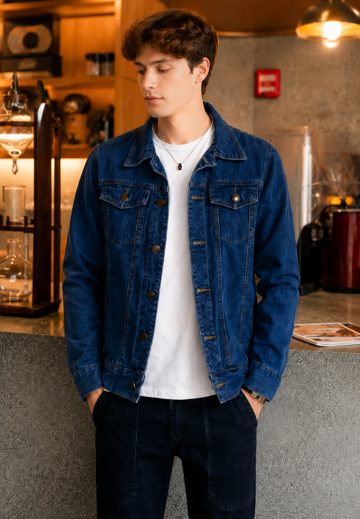 Heren jeansjack met gewassen look, borstzakken. Ideale casual tussenjas voor lente/herfst.