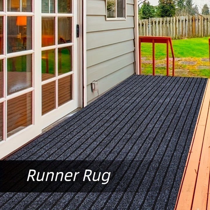 Duurzame polyester loper, wasbaar en antislip, perfect voor binnen- en buitengebruik.