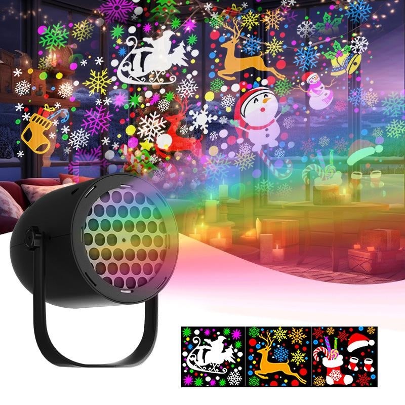 Universele LED projectielamp met dynamische sneeuwvlokken, perfect voor kerstdecoratie binnen en buiten.