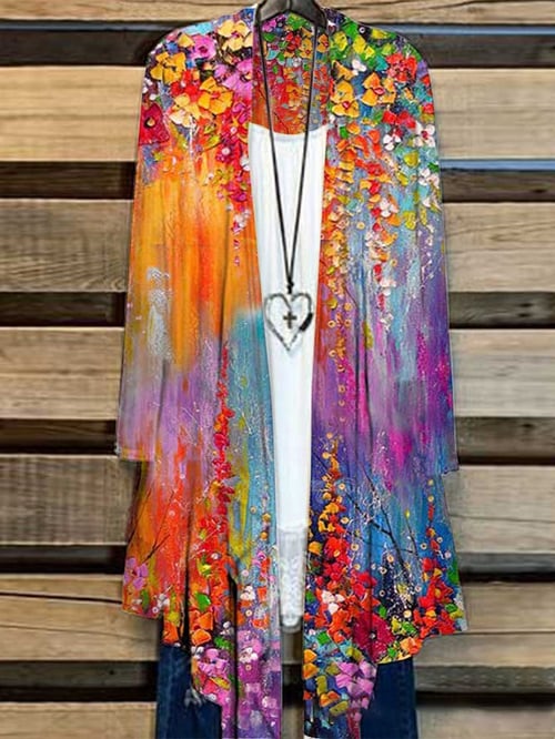 Stijlvol dames vest Liva van katoenmix met kleurrijke bloemenprint. All-season, comfortabel en oversized pasvorm.