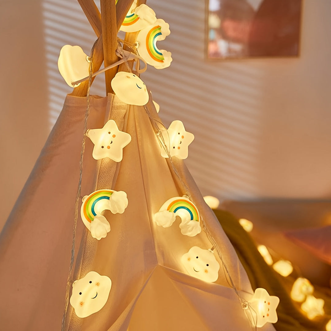 LED sfeerverlichting: ster, wolk en regenboog string lights als unieke woondecoratie.