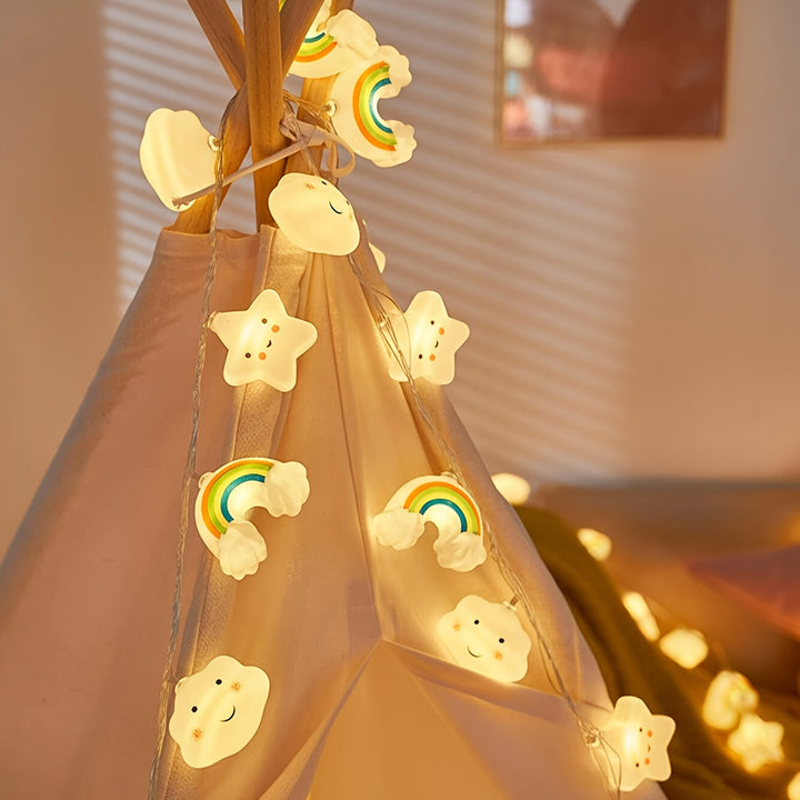 LED sfeerverlichting: ster, wolk en regenboog string lights als unieke woondecoratie.