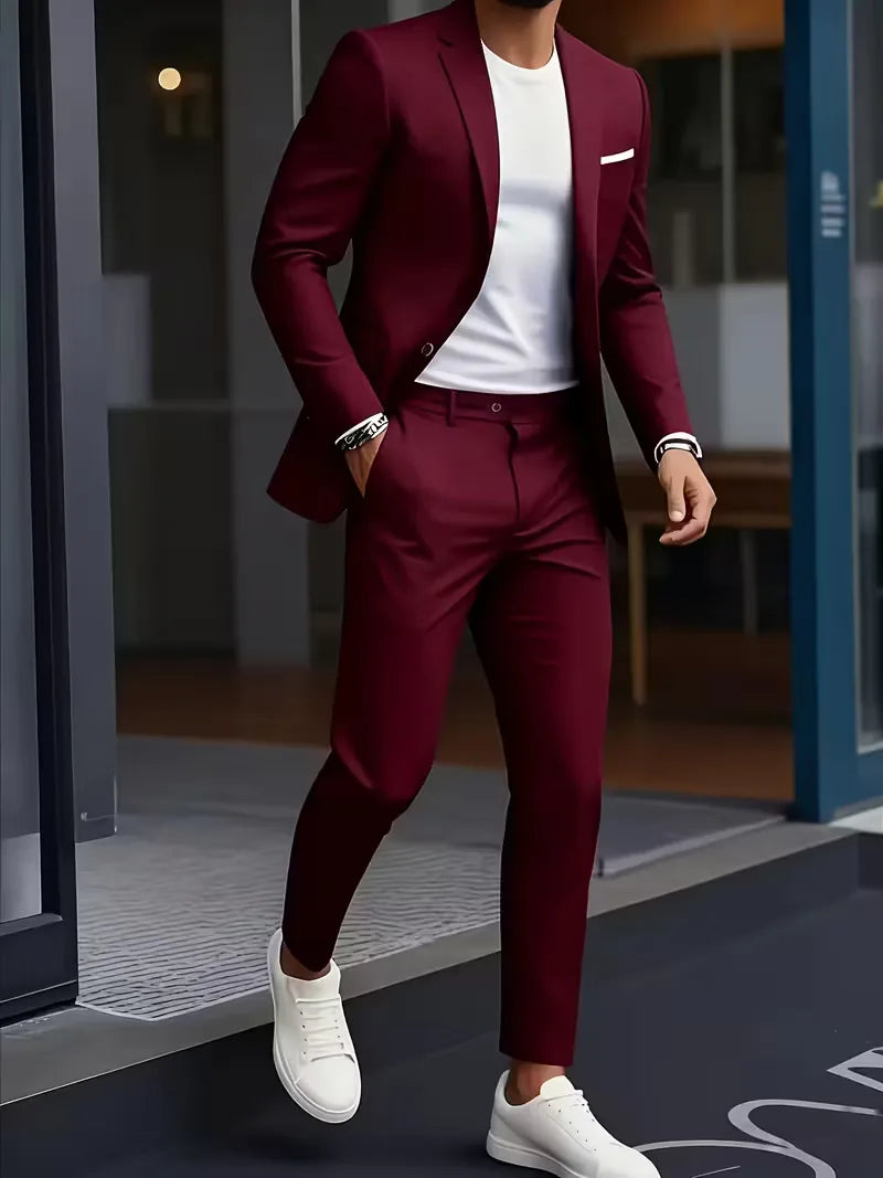 Elegant heren slim fit pak, tweedelig, geschikt voor zowel zakelijke meetings als feestelijke events.