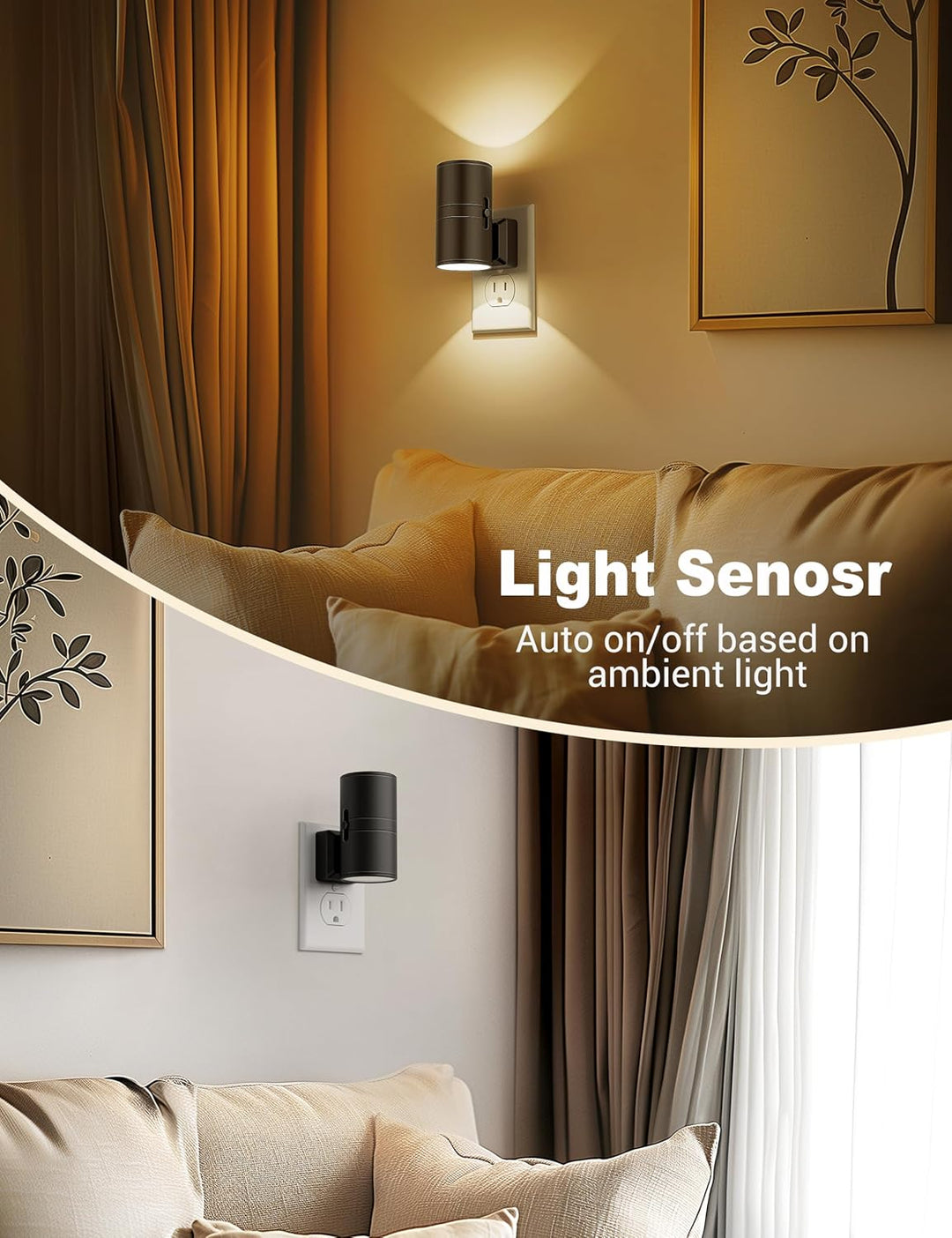 Compacte plug-in LED nachtlamp voor stopcontact, met schemersensor en dimfunctie. Ideaal voor donkere gangen.