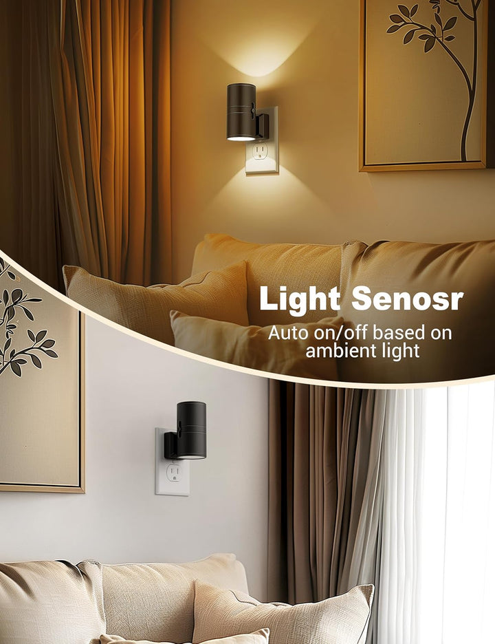 Compacte plug-in LED nachtlamp voor stopcontact, met schemersensor en dimfunctie. Ideaal voor donkere gangen.