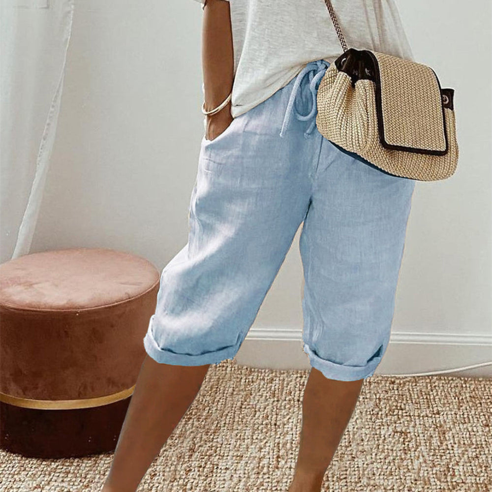 Casual dames shorts van ademend katoen-linnen mix, met handige zakken en comfortabele elastische tailleband.