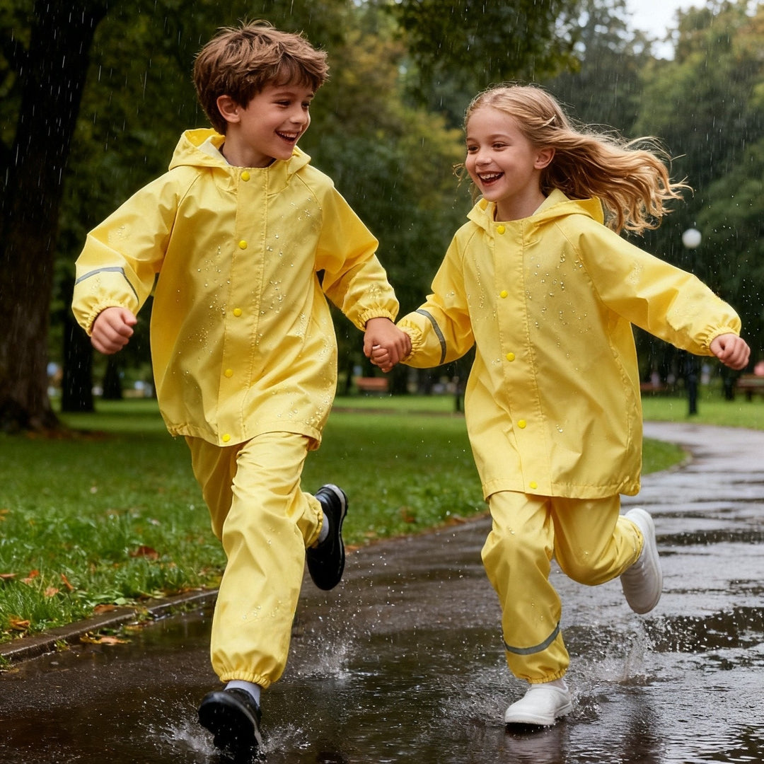 Waterdicht kinder regenpak, lichtgewicht en comfortabel voor buiten spelen. Beschermt jongens & meisjes tegen regen.