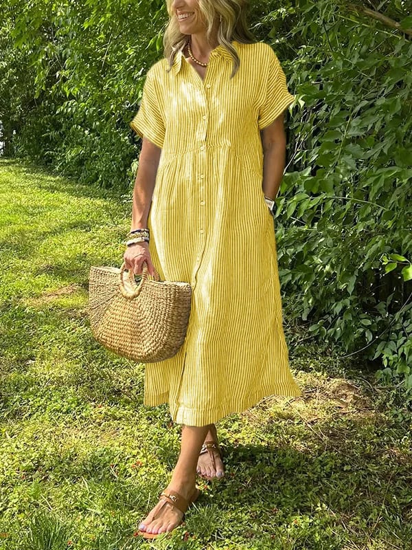 Stijlvolle gestreepte blousejurk voor dames, comfortabel en veelzijdig, ideaal voor lente en zomer.