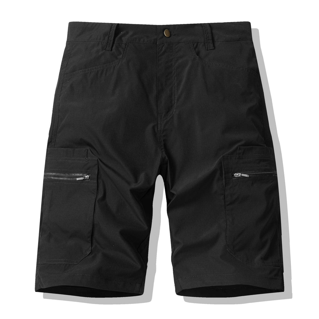 Grijze heren cargo shorts met comfortabele pasvorm en praktische ritszakken voor de zomer.