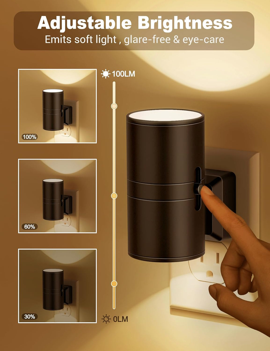 Energiezuinige dimbare LED nachtlamp met sensor; zachte sfeerverlichting voor hal of kinderkamer, plug-in.