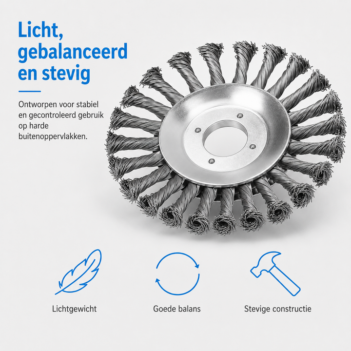Multifunctionele trimmerkop staaldraadborstel. Gebruik hem als onkruidverwijderaar, reiniger en roestverwijderaar.