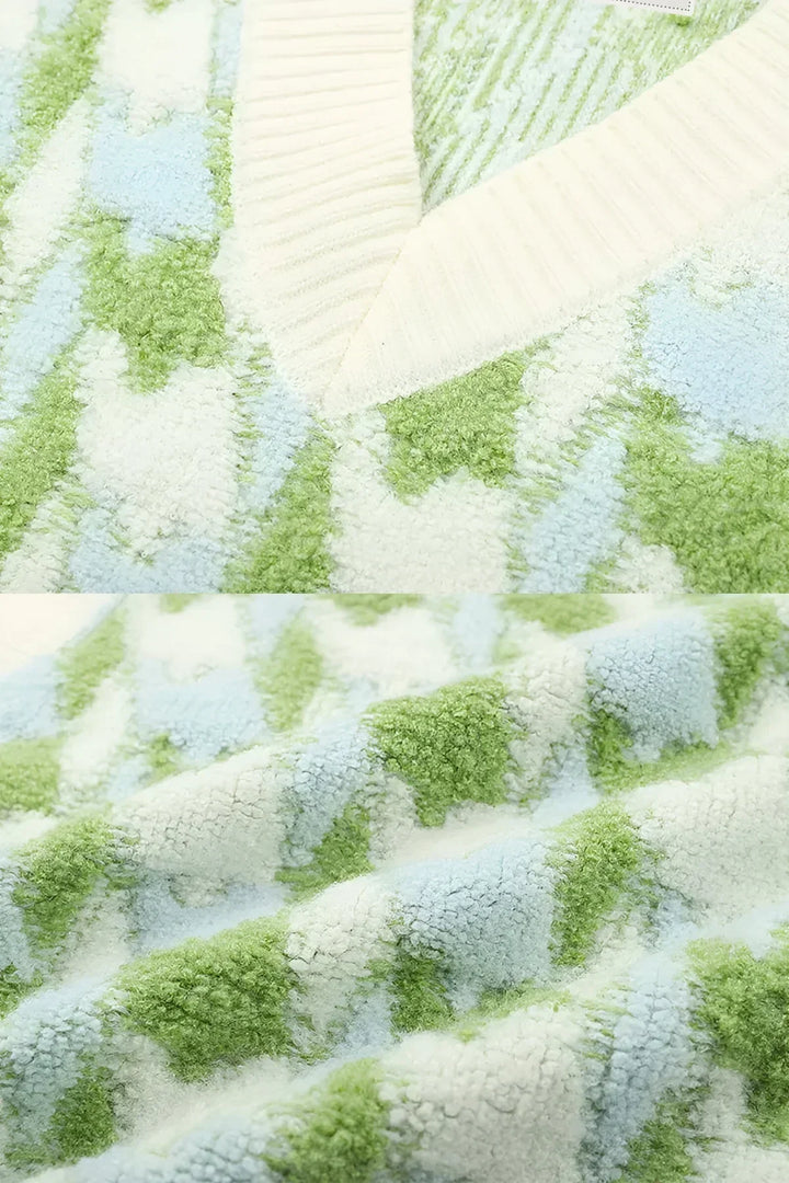 Comfortabel gebreid damesvest met unieke print en V-hals, veelzijdig voor zowel thuis als een dagje uit.