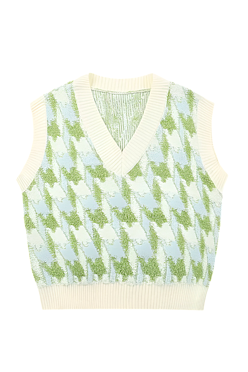 Stijlvol gebreid damesvest met V-hals en modieuze print, uitstekend te combineren voor een gelaagde herfstlook.