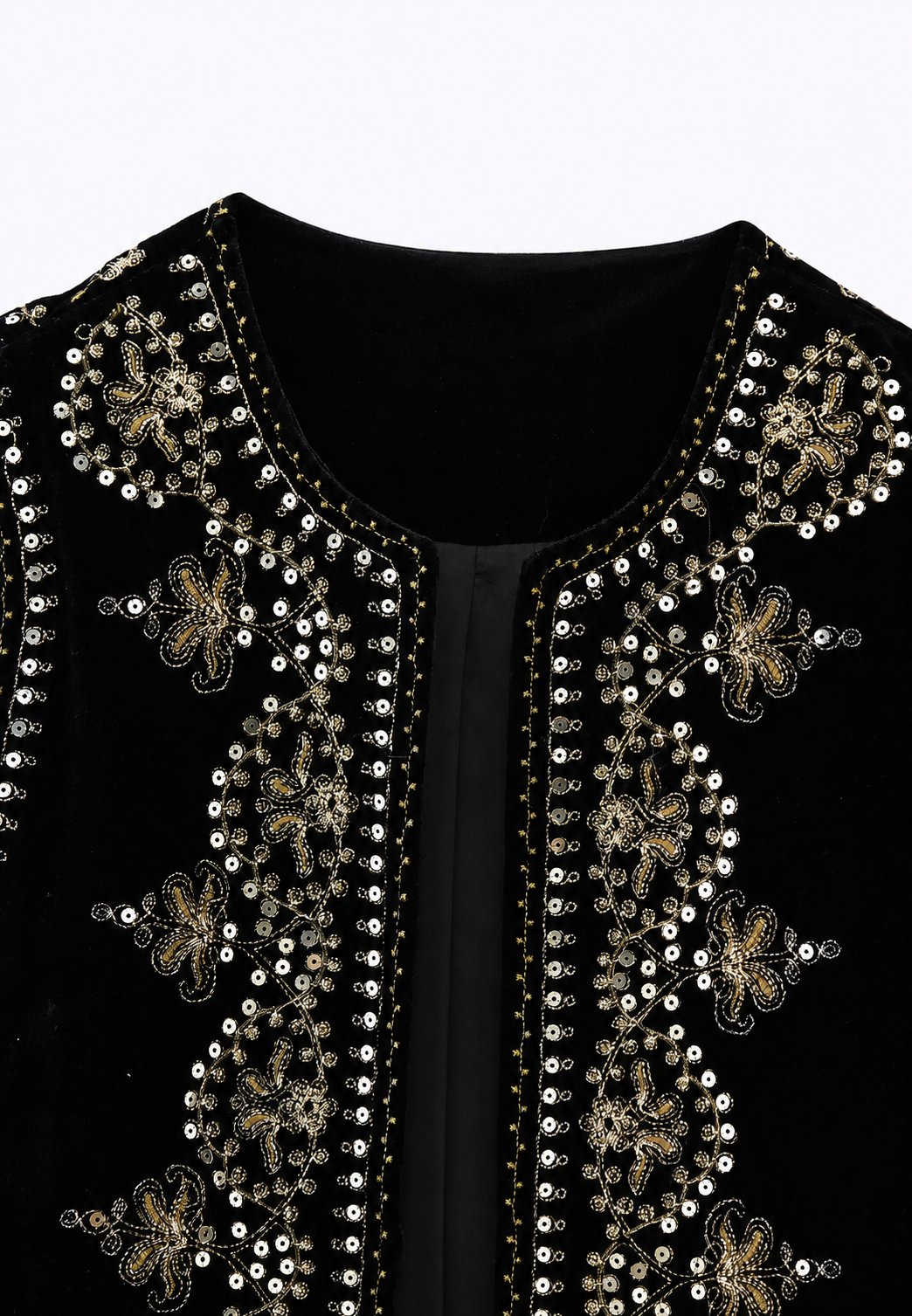 Luxe fluwelen damesvest met gedetailleerd bloemenborduurwerk, comfortabele bovenkleding en modieus design.
