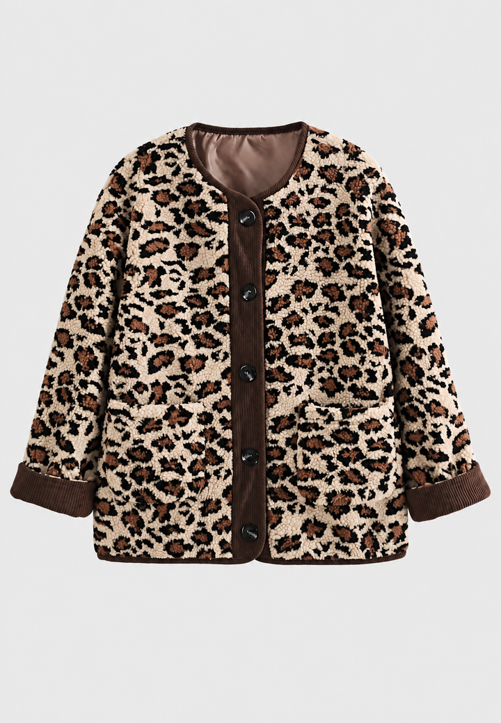 Trendy damesjas met opvallende luipaardprint. Elegante bovenkleding, perfect voor een modieuze herfstlook.