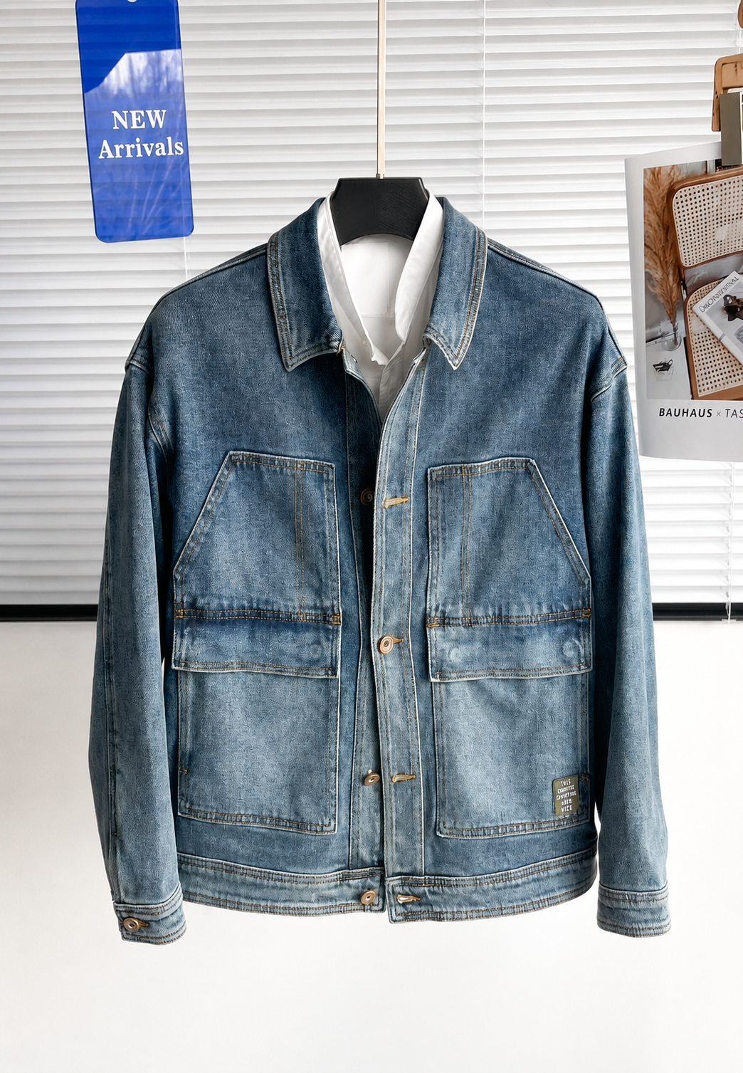 Casual heren spijkerjasje in blauw met verwassen look en ruime zakken, essentieel voor een trendy straatstijl outfit.