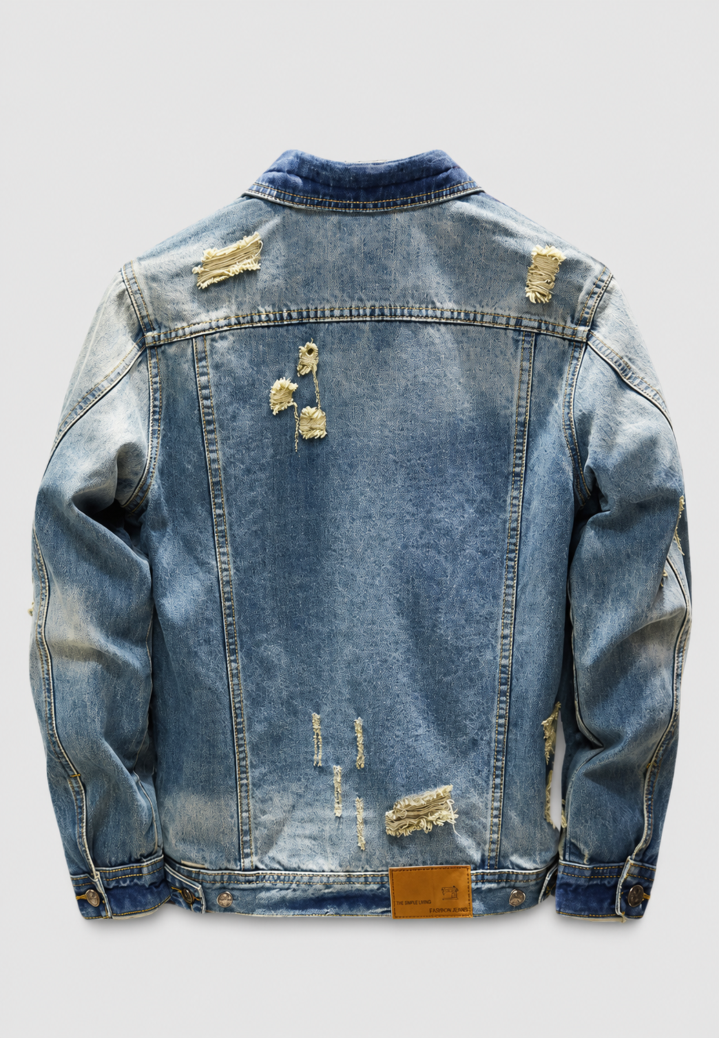 Vintage blauw heren slim fit jasje met authentieke distressed details, voor een stoere en unieke look.
