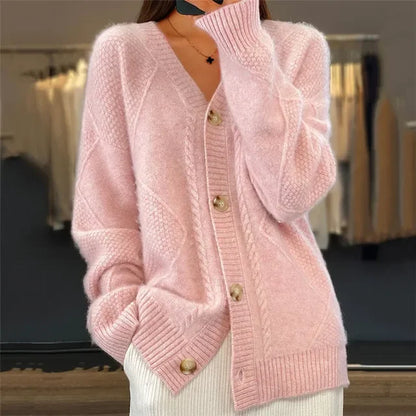 Chique kasjmier vrouwen vest met knoopsluiting, lange mouwen; stijlvol en veelzijdig voor elke gelegenheid.