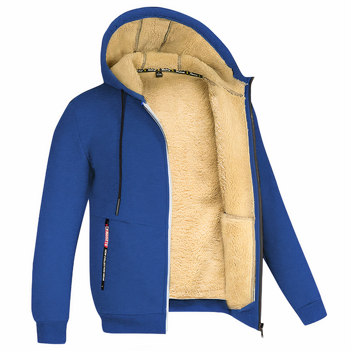Achterkant comfortabel heren sweatvest met capuchon, ideaal voor winterse casual outfits.