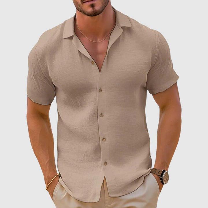 Heren camp collar overhemd met korte mouwen, ideaal voor casual zomerse dagen en een relaxte strandlook.