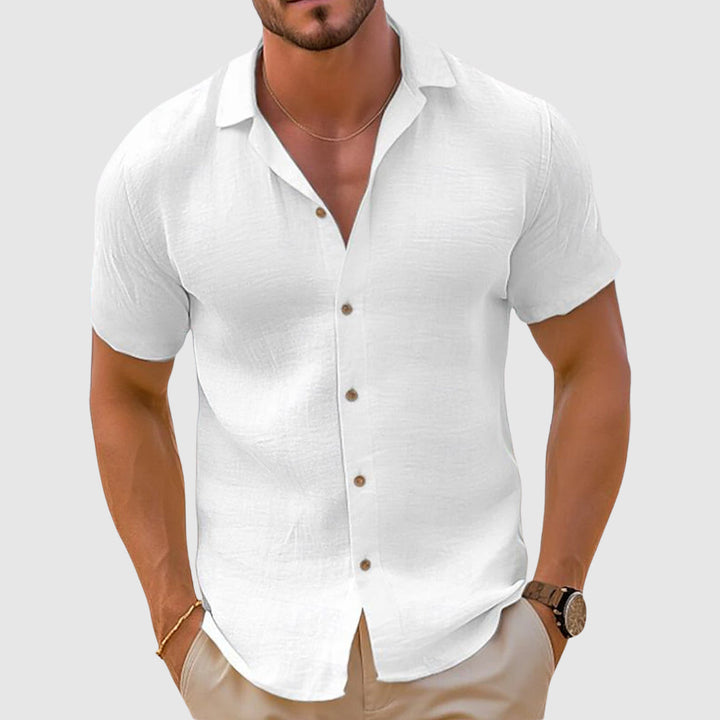 Casual heren camp collar overhemd met korte mouwen, perfect voor zomerse dagen, strand of een ontspannen uitje.