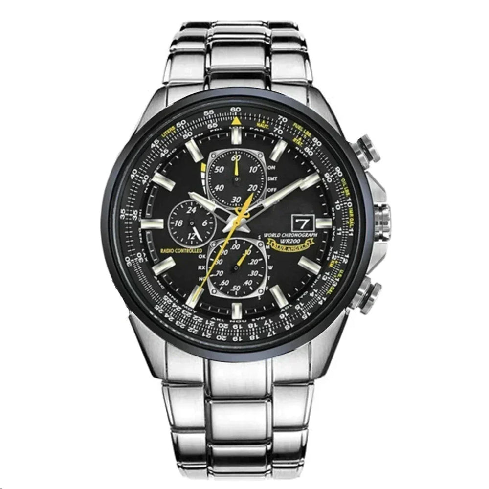 Gedetailleerde wijzerplaat van elegant SANDSBERGORIGINALS heren chronograaf horloge, kwartsuurwerk precisie.