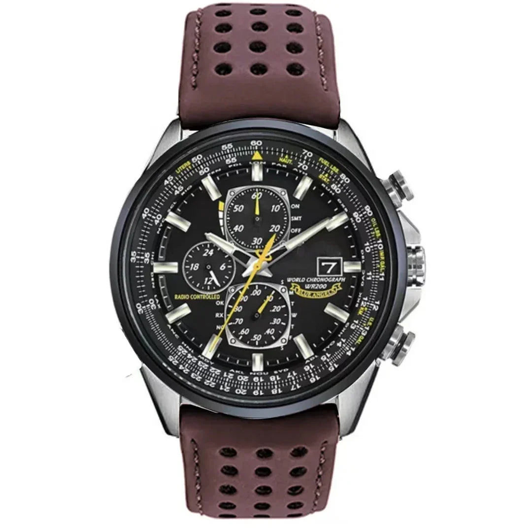 Heren SANDSBERGORIGINALS chronograaf horloge van edelstaal met zwarte leren band, elegant en waterdicht.