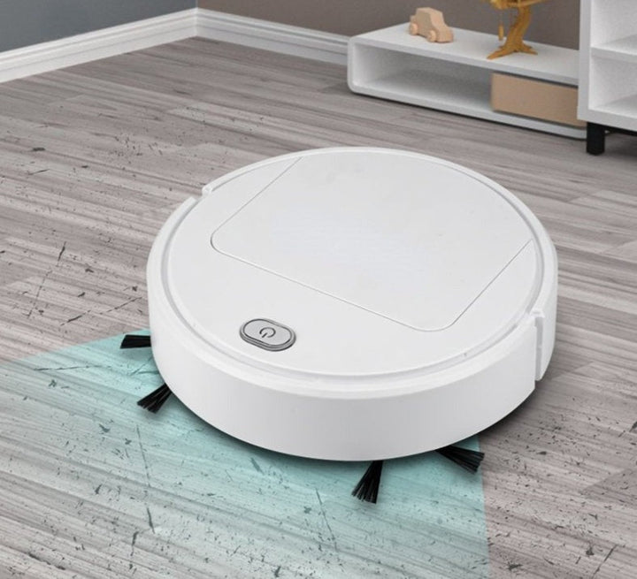 Compacte robotstofzuiger met vol stofreservoir, toont effectieve reiniging van stof en dierharen in huis.