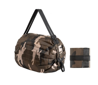 Compacte opvouwbare boodschappentas van nylon, perfect voor reizen en gemakkelijk mee te nemen.