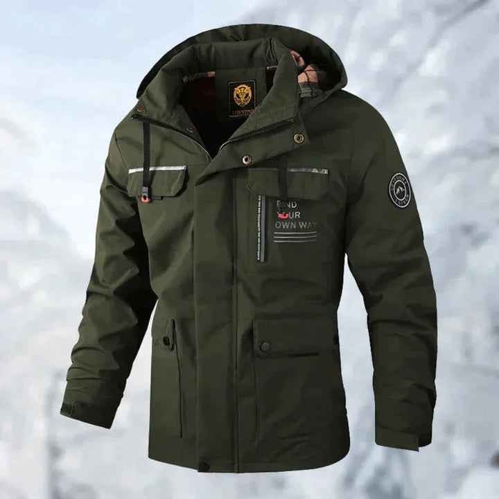 Comfortabel heren jack met capuchon, ontworpen als stijlvolle winddichte en waterdichte jas voor dagelijks gebruik.
