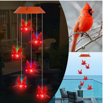 Sfeervolle zonne-energie windgong met vogel design, perfecte tuindecoratie en buitenverlichting.