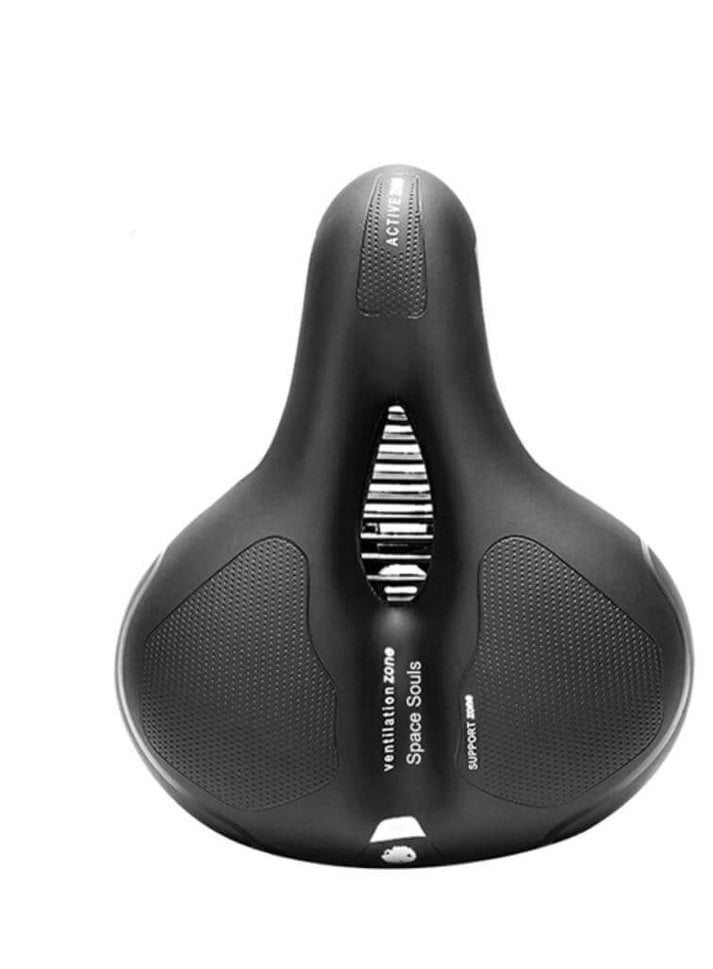 "Comfortabel fietszadel met CloudComfort techniek, zacht en ademend, universele pasvorm, geschikt voor alle fietsmodellen."