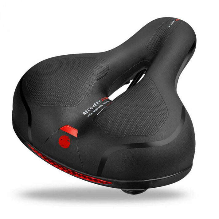"Comfortabel fietszadel met CloudComfort techniek, zacht en ademend, universele pasvorm, geschikt voor alle fietsmodellen."