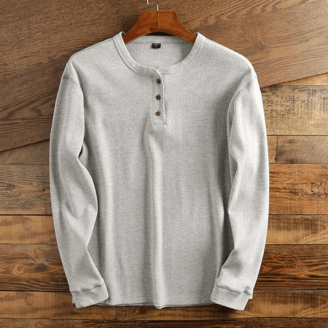 Stijlvol heren henley shirt, zachte wafelstructuur, perfect voor een comfortabele casual look.