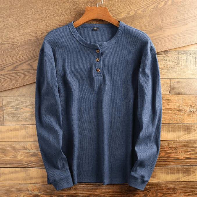 Modieus heren henley shirt, wafelstructuur, comfortabel en stijlvol voor elke gelegenheid.