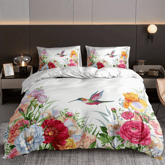 "Comfortabel kleurrijk dekbed met kussenslopen, multicolor patroon, hoogwaardig katoen voor een stijlvolle slaapkamer"